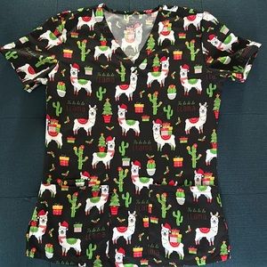 Falalala llama Christmas cactus scrub/uniform top🎄🦙🌵